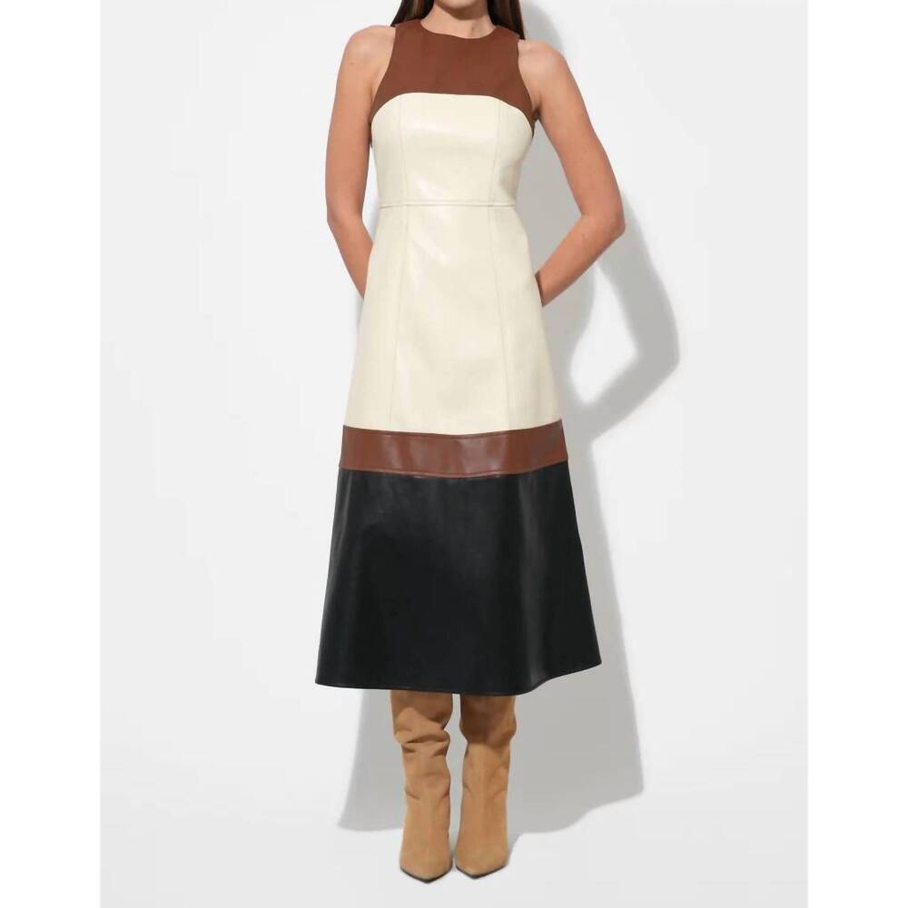 NEW THML sleeveless faux leather midi dress in colorblock - Picture 5 of 5